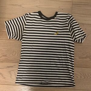 Uniqlo Black and White Striped Tee with Banana Patch